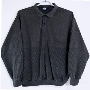 Vintage 90s Knightsbridge Men's 1X Gray Ribbed Knit Pullover Polo Sweater Retro